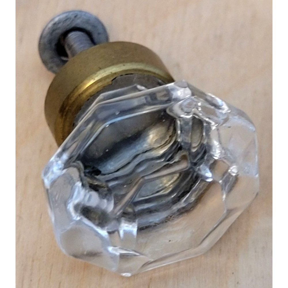 Single Vintage Drawer Pull Heavy Solid Glass Faceted Knob Handle Brass Mount